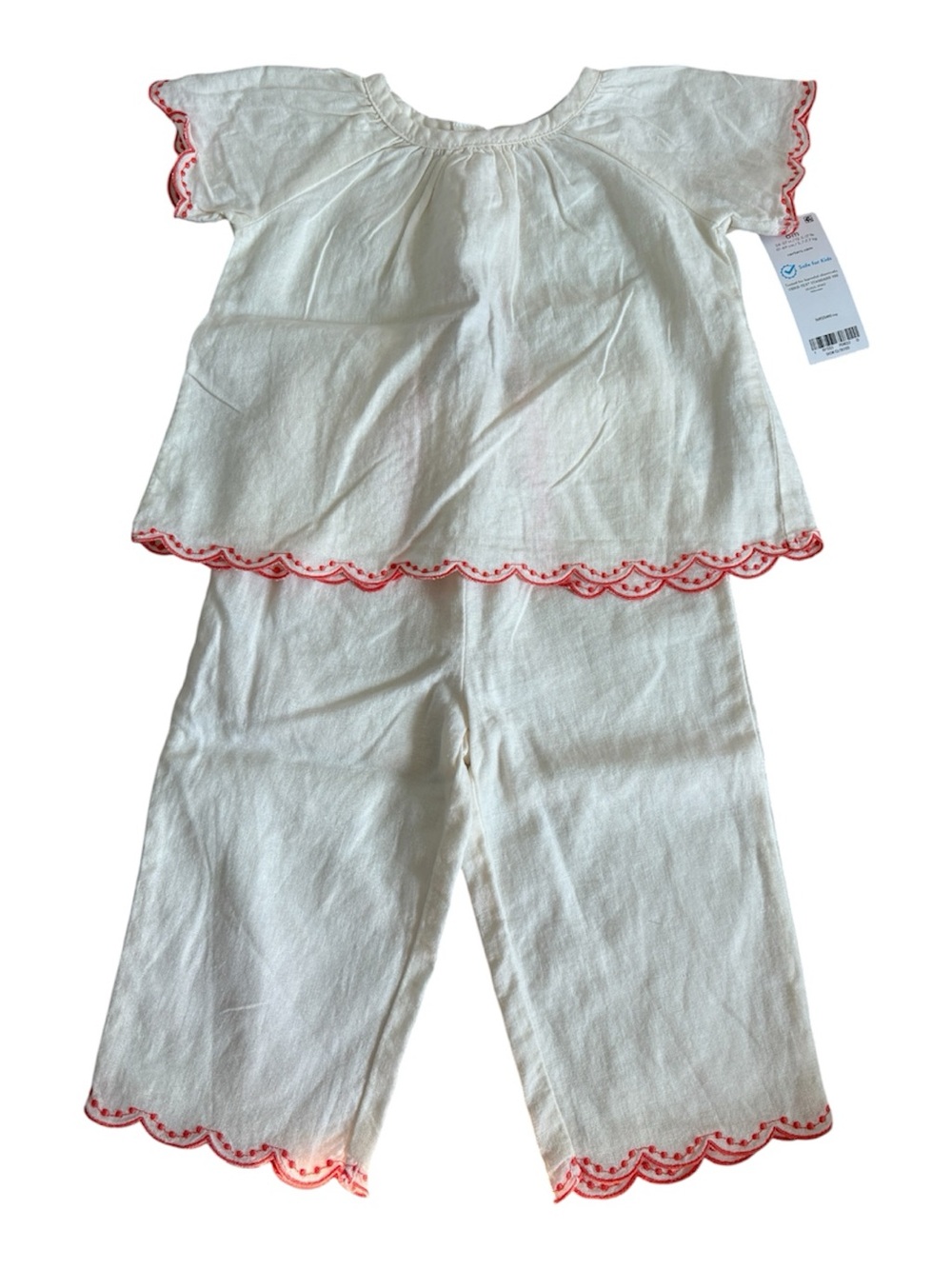 Carter's Cream Two Piece Set with Pink Scallop Trim